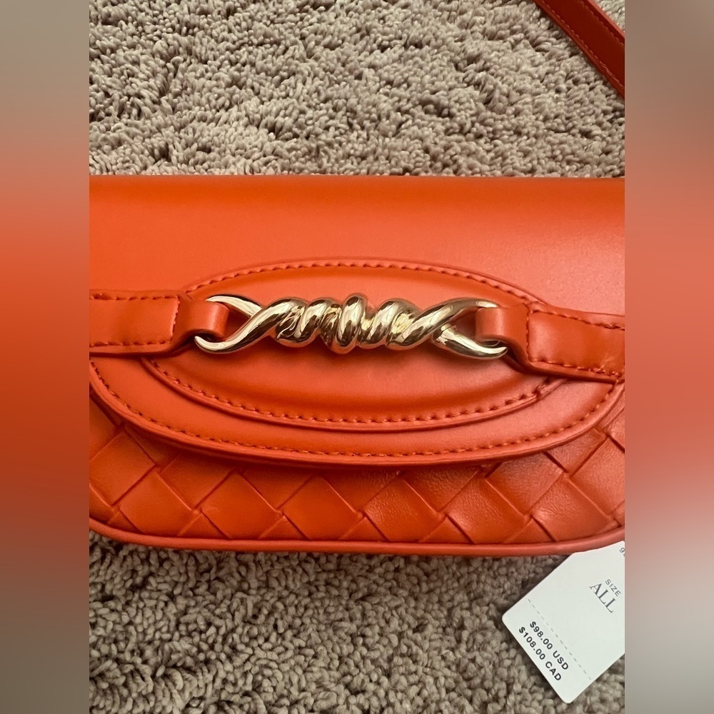 NWT new Anthropologie Delilah woven faux leather chain bag orange crossbody - Picture 9 of 17